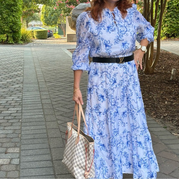 Spring Tea Maxi Dress-French Blue Pretty In Floral Dress size L - Picture 9 of 9